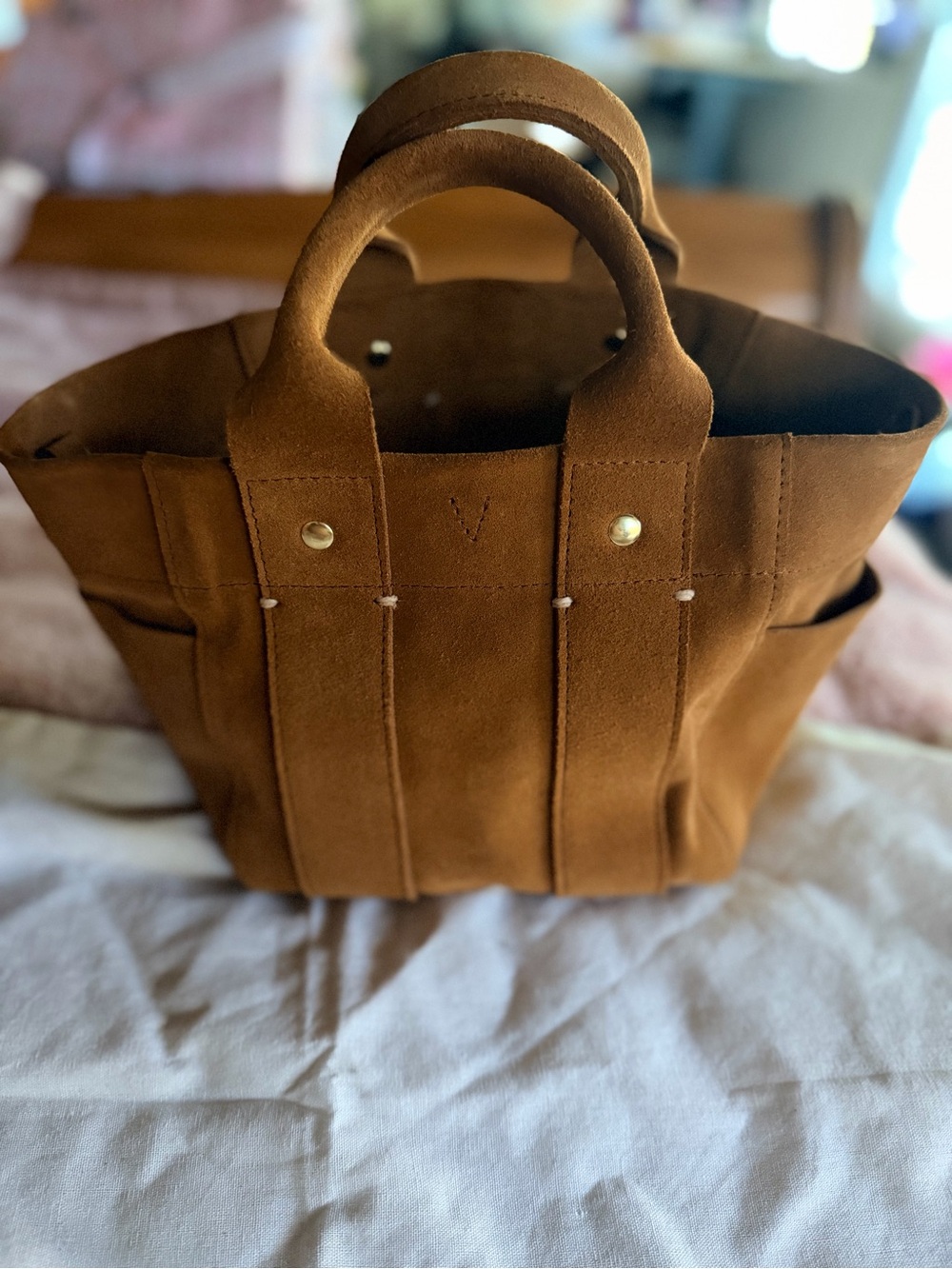 🤎 Clare V. Le Petit Box Tote — Camel Suede 🤎